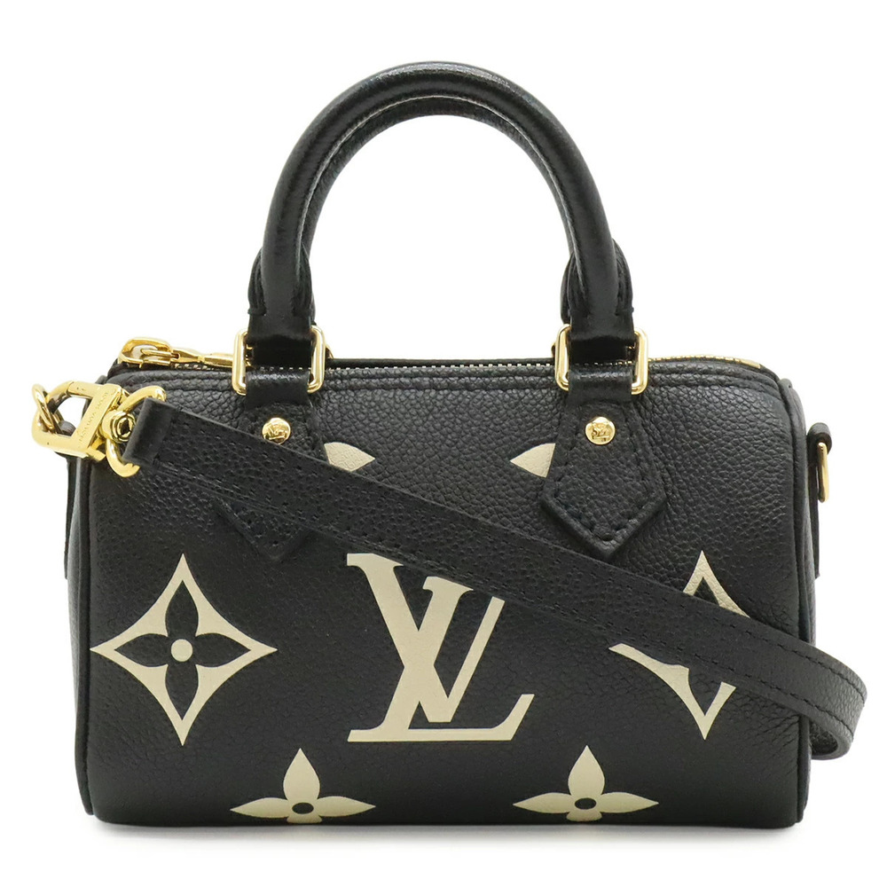 LOUIS VUITTON Monogram Empreinte Speedy Handbag Shoulder Bicolor Black